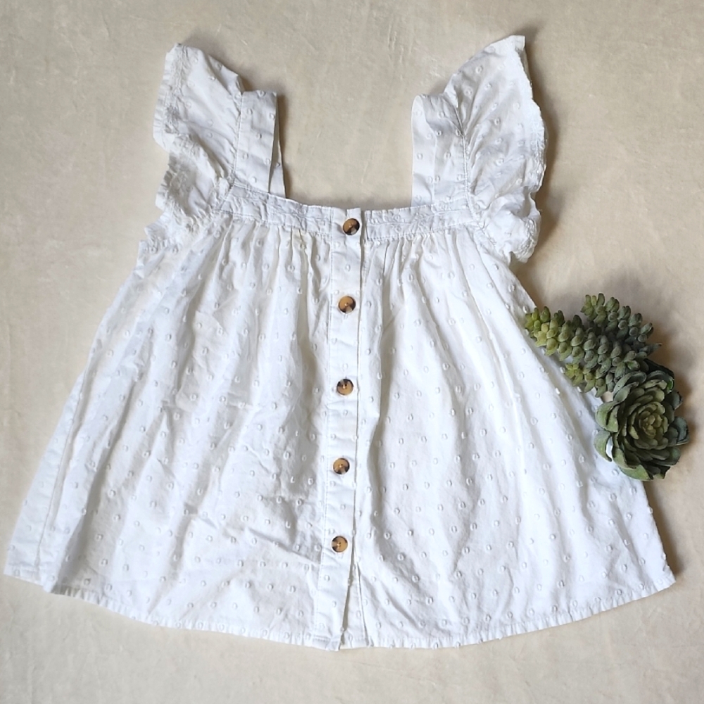 Cotton On White Ruffled Swiss Dot Blouse with Square Neck